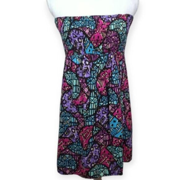 FOREVER 21 BLACK, PINK, PURPLE, & BLUE STRAPLESS DRESS SZ.L EUC. - Picture 2 of 8